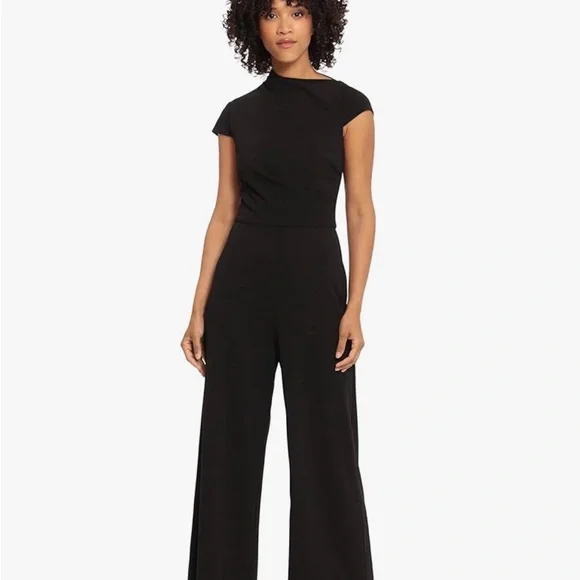 Maggy London Cap Sleeve Asymmetrical Black Jumpsuit - Picture 2 of 7